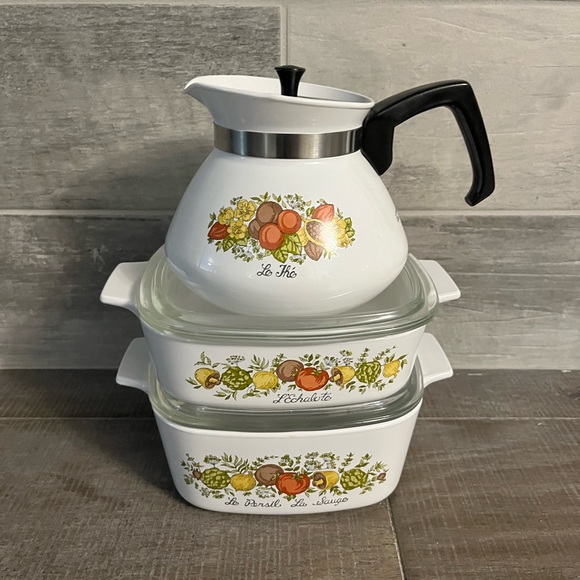 Vintage Corning Ware Spice of Life La Marjolaine Casserole Dish w/ Lid & kettle